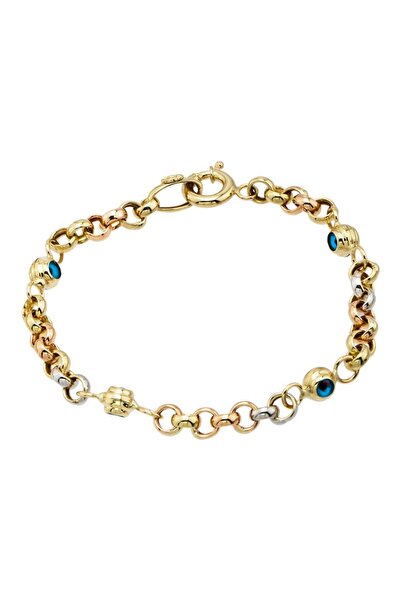 Sembol Gold Nazar Boncuklu Altın Bileklik Tricolor