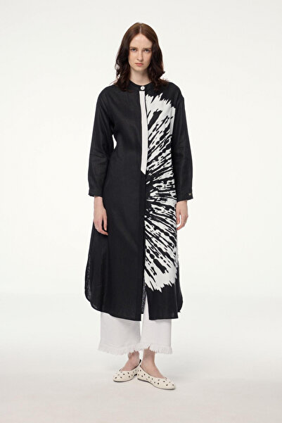 Zühre Hakim Collar Patterned Long Black Tunic 1584