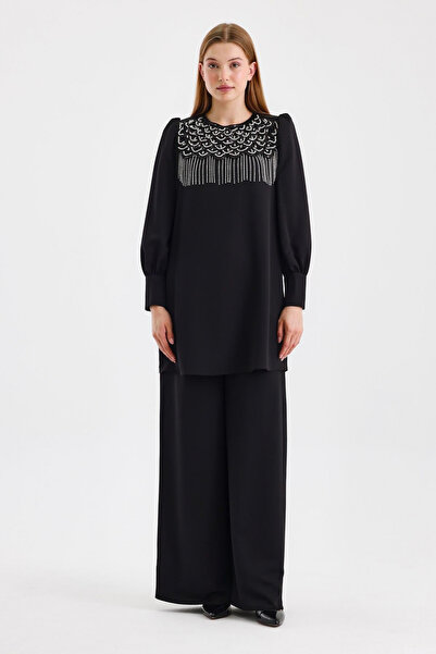 Zühre Λεπτομερής Επεξεργασμένη Διπλή Μαύρη Στολή 1302