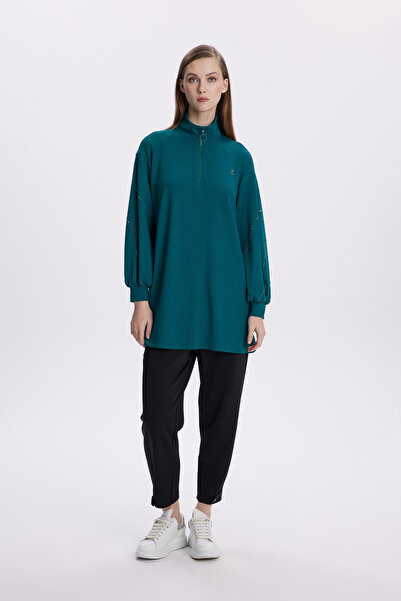 Zühre Taş Işlemeli Fermuar Yaka Zümrüt Tunik 1494