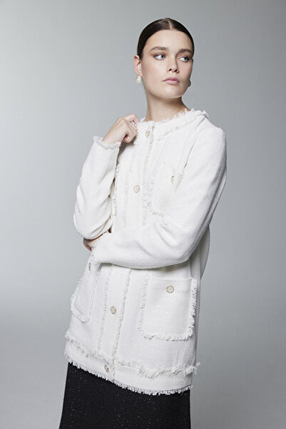 Zühre Tweed Textured Pocket Detailed Ecru Jacket 0151