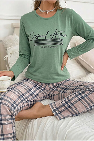 MİSSLALE Ekose Desenli Uzun Kollu Süpersoft Kadın Pijama Takımı