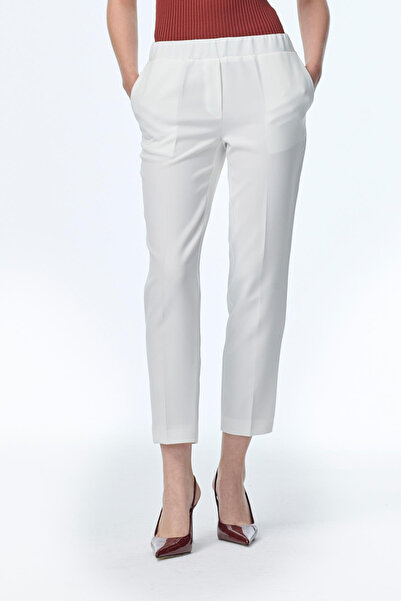 Zühre Narrow Leg Elastic Waist Fabric Ecru Trousers 0148