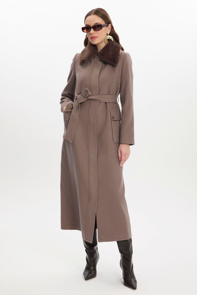 Zühre Palton de nurcă cu guler de blană cu detaliu de buzunar 13673