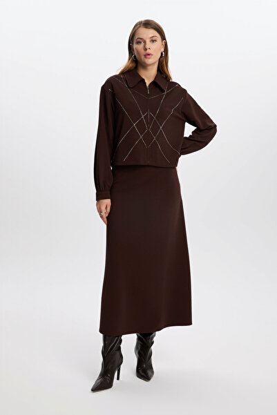 Zühre Gömlek Yaka Fermuarlı Ikili Kahve Takım 1378