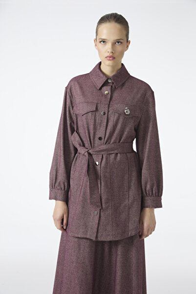 Zühre سترة بحزام وتفاصيل بروش بلون البرقوق 0158