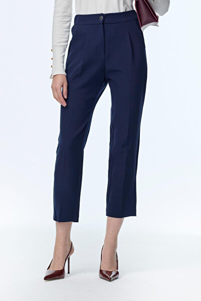 Zühre High Waist Fabric Navy Blue Trousers 0200