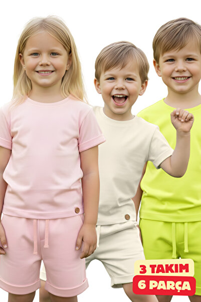 difa kids Set de 3 piese pentru copii - Set de vară cu nasturi din lemn, pudr...