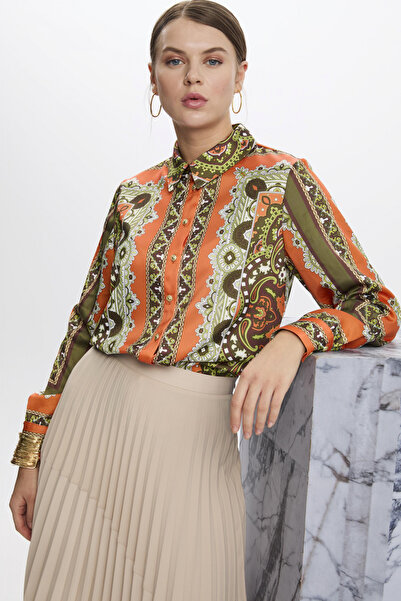Zühre Etnik Desenli Gömlek Oranj Bluz/Gömlek 0099