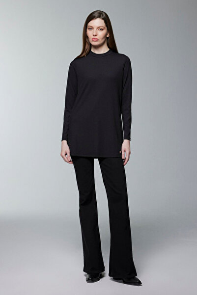 Zühre Bisiklet Yaka Fitilli Uzun Kollu Içlik Siyah Tunik 0014