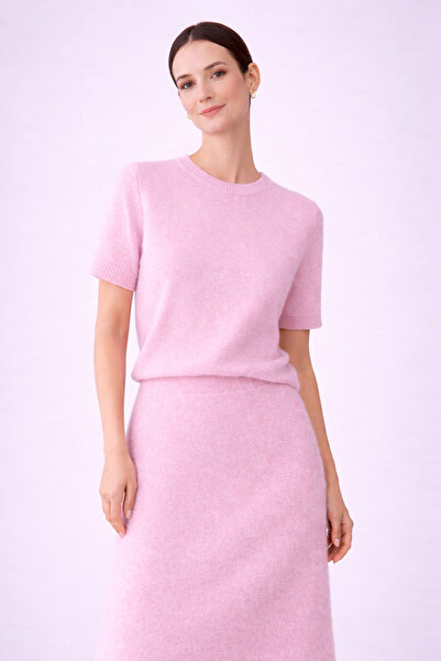 Ferraro Pink Women's Seasonal Wool Blend Short Sleeve Knitwear Blouse