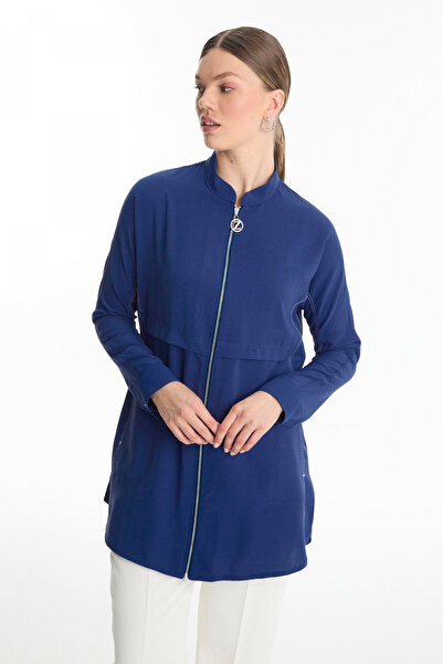 Zühre Μπουφάν με φερμουάρ και ριγέ γιακά σε σκούρο μπλε χρώμα 0130