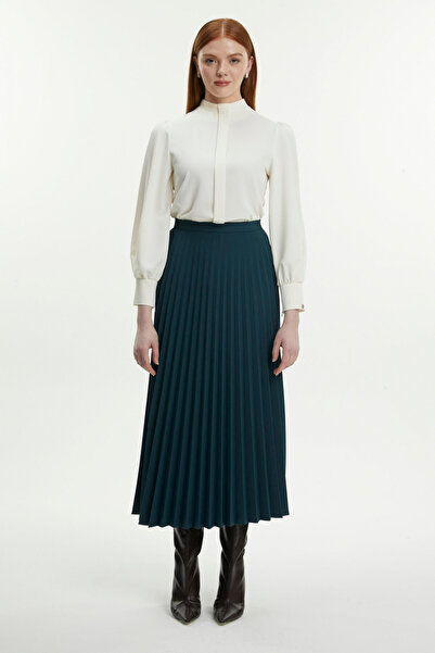 Zühre تنورة زمردية مزخرفة ومطوية 0155