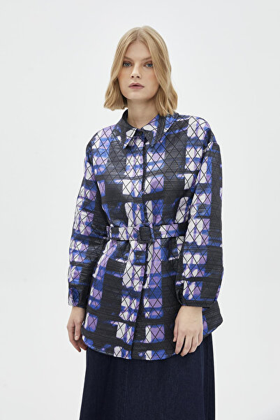 Zühre جاكيت برتقالي بتفاصيل حزام منقوش بالبقلاوة أرجواني 0105