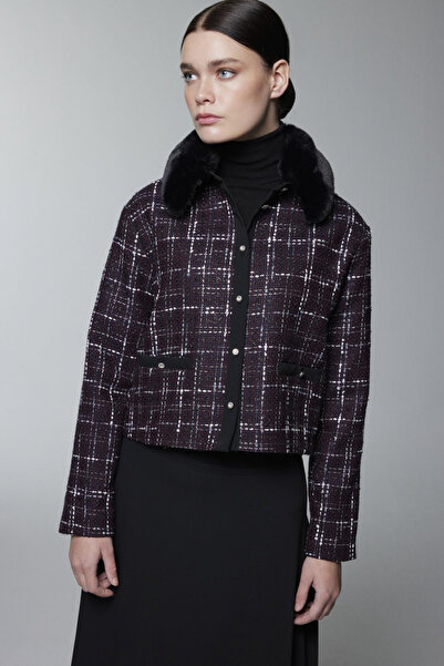 Zühre Kürk Yaka Düğme Detaylı Ikili Mürdüm Takım 1201