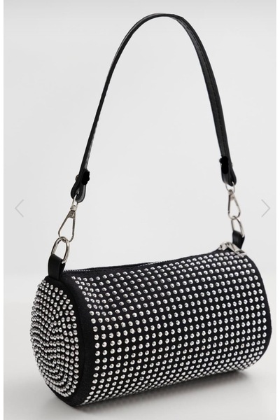 Madame Geantă de damă argintie cu diamante și pietre, pentru mână, umăr și ro...