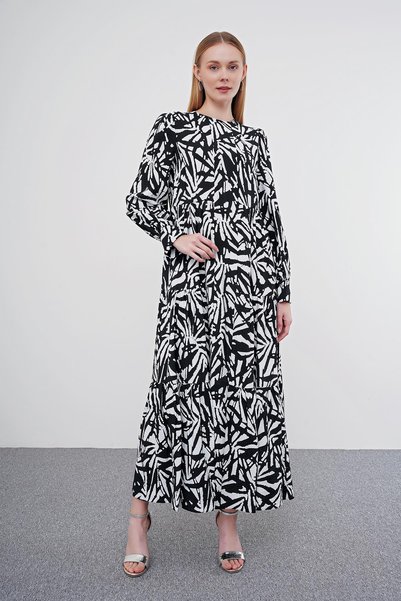 Zühre Patterned Long Black Dress 0413
