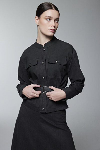 Zühre بدلة أنثراسايت مزدوجة بحزام خصر وتفاصيل جيوب 1671