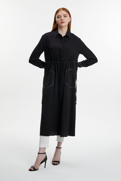 Zühre Сорочка з коміром, прихованими ґудзиками, кишенями, деталями, чорна 0477