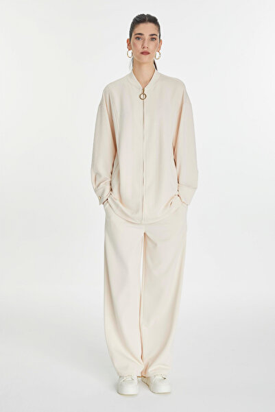 Zühre Taş Işleme Detaylı Fermuarlı Ikili Ekru Takım 1456