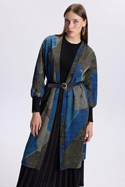 Zühre Desenli Kemer Detaylı Pear Mavi Hırka 0007