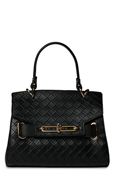 Zühre Μαύρη τσάντα με πλεκτό σχέδιο και λεπτομέρειες 0055