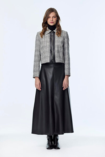 Zühre Tweed Patterned Leather Detailed Double Ecru/Black Set 1658