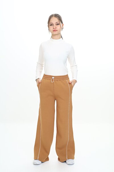 Toontoy بنطلون رياضي باليزو للفتيات بخصر مطاطي وجيوب - مزين بتفاصيل مخططة و3 ...