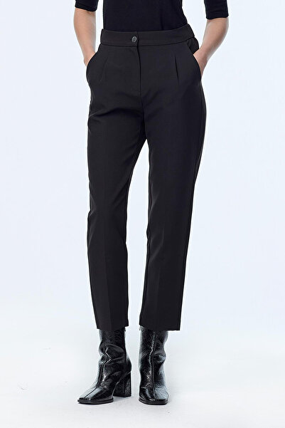 Zühre High Waist Fabric Black Trousers 0200