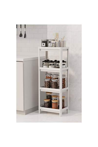 Hesaplı Kasa 4 Katlı Slim Mutfak & Banyo Raf Ünitesi, Beyaz