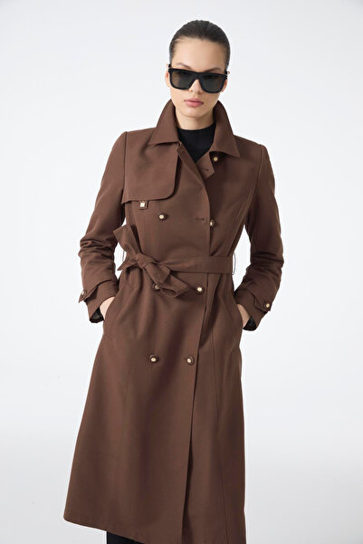 Zühre Gömlek Yaka Kuşaklı Kahve Trençkot 13751