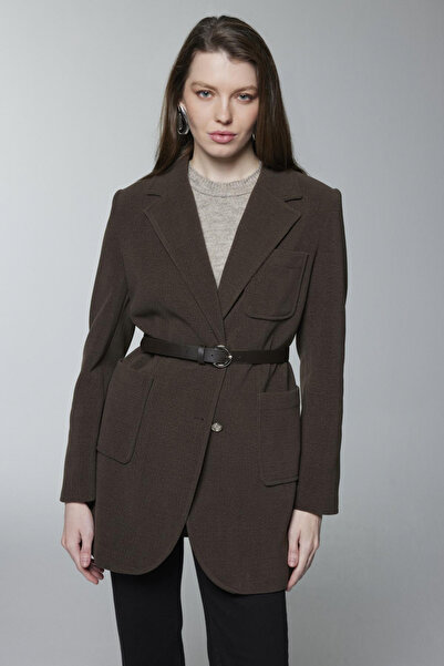 Zühre Kruvaze Yaka Kemer Detaylı Haki Ceket 0170