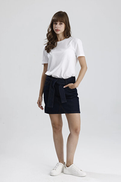 Seven7Original #KadınEtek Koyu Indigo Denim Diz Üstü Boyu April45 Rahat Kadın...