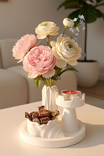 Arteliss Minimal Dekoratif Tepsili Sunum Set | Mumluk, Vazo ve Organizer 3’lü...