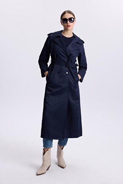 Zühre Omuz Apoletli Sırt Detaylı Lacivert Trençkot 13563