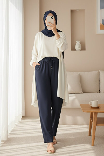 HİJABAYA Double Pocketed Elastic Waist Lace Detailed Trousers
