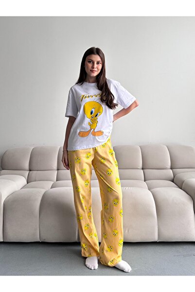 Trendalya طقم بيجامة تويتي مطبوع مصنوع من القطن بنسبة 100%