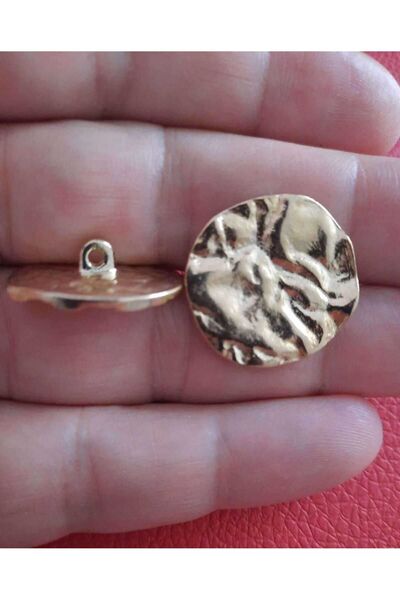 İMREN AKSESUAR Gold Altın Buruşuk Daire Tasarım Düğme 2,5 Cm Metal Düğme Kaban Trençkot Ceket Düğmesi - 6lı Paket