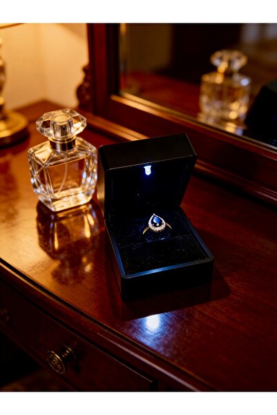 NO NAME Özel Işıklı Led Kutulu Siyah Damla Taşlı Ayarlanabilir Yüzük