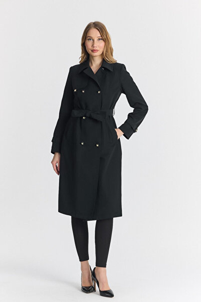 Zühre Gömlek Yaka Kuşaklı Siyah Trençkot 13751