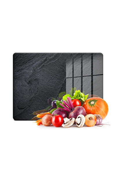 Decovetro لوح تقطيع زجاجي وحامل عرض بنمط حجري أسود مقاس 20x30 سم
