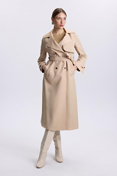 Zühre Kruvaze Yaka Kol Detaylı Bej Trençkot 13311