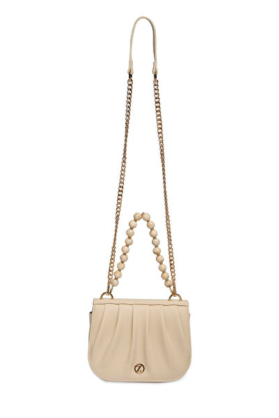 Zühre حقيبة يد وكتف بيج بتفاصيل خرزية وحزام سلسلة 0030