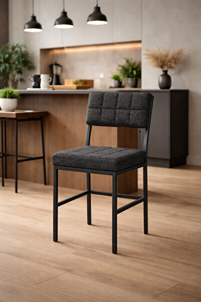 Lumodi Mobilya Mutfak Sandalyesi Dubai Keten Metal Ayaklı Modern Yemek Masası...