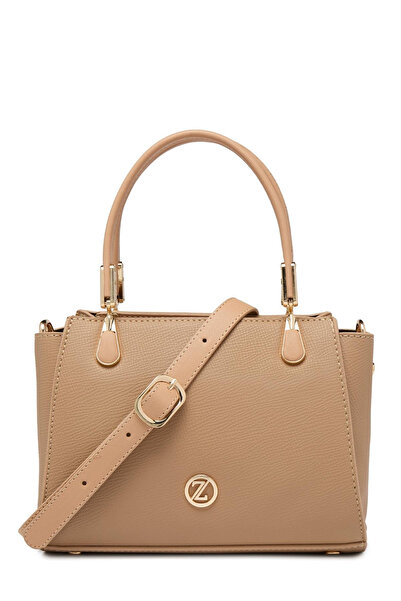 Zühre Dokulu Fermuar Kapamalı El Ve Omuz Vizon Çanta 0047