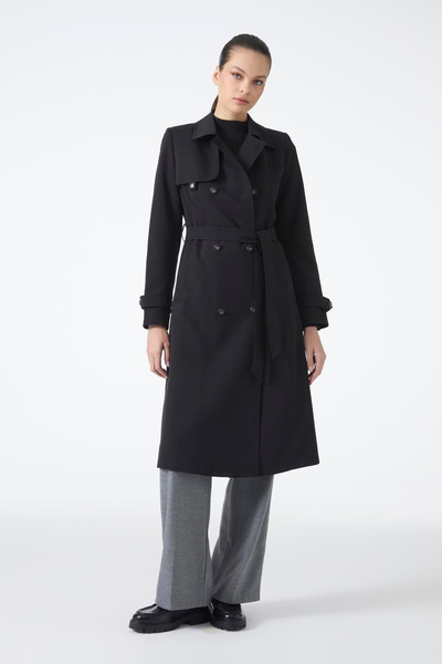 Zühre Gömlek Yaka Kuşaklı Siyah Trençkot 13751