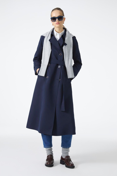 Zühre Apolet Detaylı Kemerli Lacivert Trençkot 13820