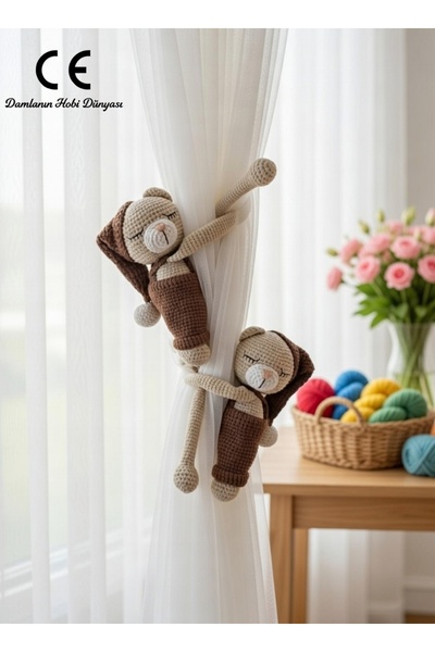Damla AMİGURUMİ- UYKUCU AYICIK 2Lİ PERDE TUTUCU - ORGANİK OYUNCAK