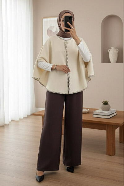 HİJABAYA Çoban Dikişli Cepli Kaşe Panço