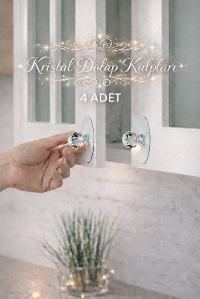 EcoVibe Şeffaf Kristal Başlıklı 4'lü Yapışkanlı Kulp Dolap Çekmece Kulp Tutacak